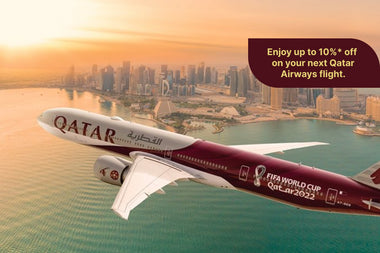 Enjoy up to 10%* off on your next Qatar Airways flight.